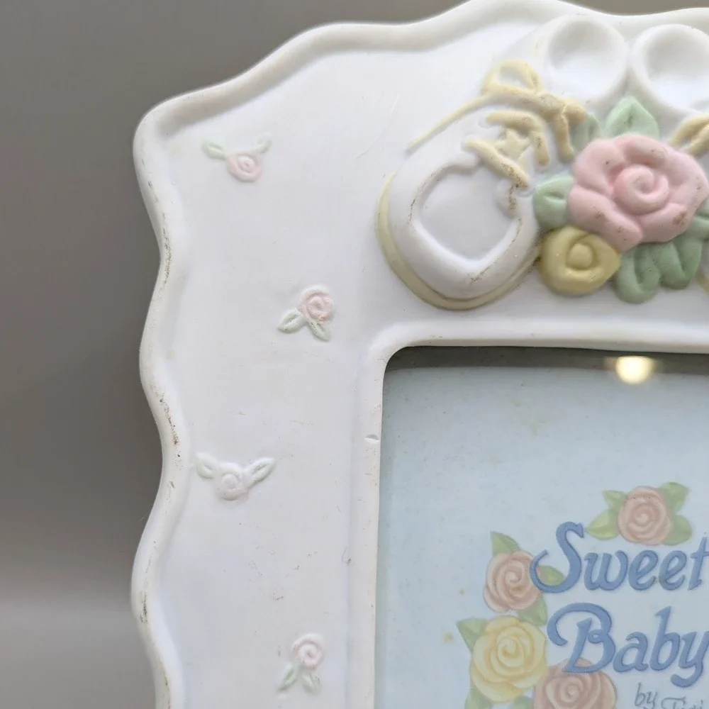 VTG Figi Graphics Sweet Baby Picture Frame 3D Pastel Rose Bow Nursery 3.5x5